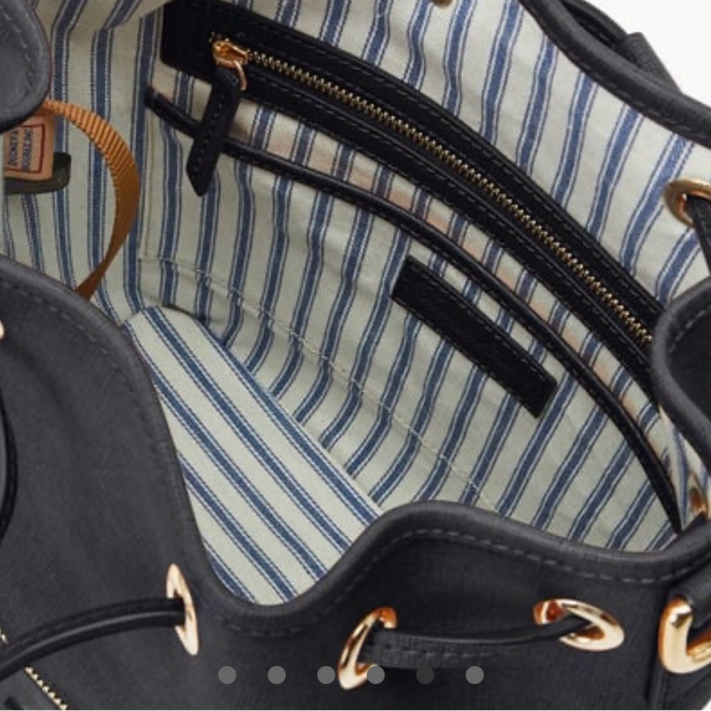 Dooney & Bourke Saffiano Drawstring Black Leather Bucket Bag - Picture 3 of 4